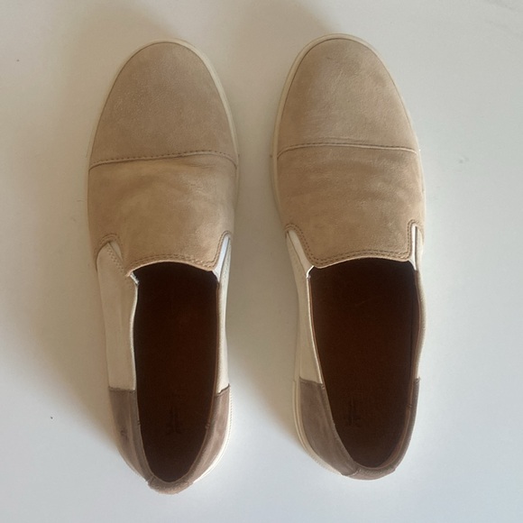 FRYE Suede Classic Sneaker Size 7 Beige Brown Color Block Minimalist Fall OOTD - Picture 4 of 16